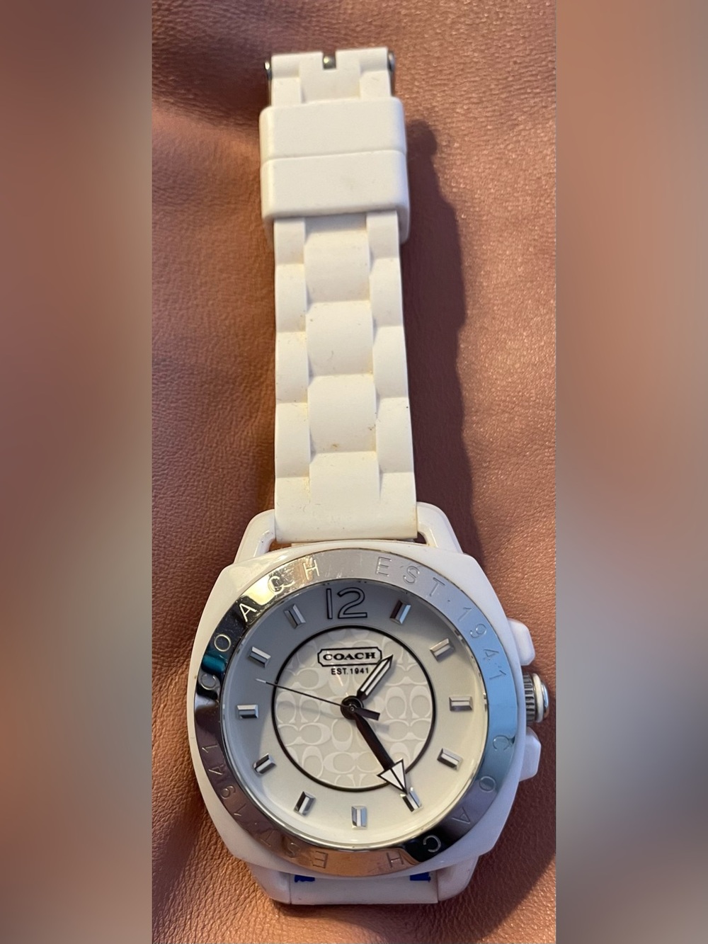 Coach White Silicone Sport Watch with Silver-Tone Bezel
